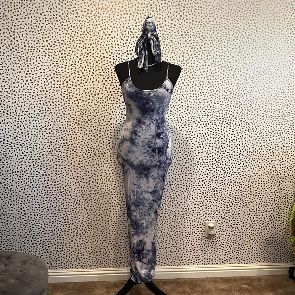 Tie dye maxi dress with headscarf